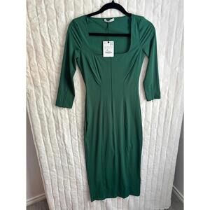 Zara Dark Green Midi Dress half sleeve fitted hems small S Fairycore Bodycon nwt